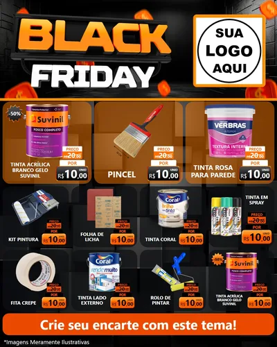 Modelo de Rede Social para Feed Instagram com o tema Black Friday para Tintas e Ferramentas