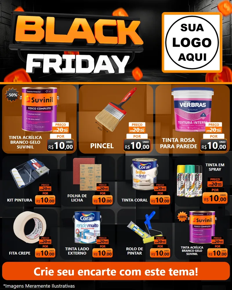 Modelo de Rede Social para Feed Instagram com o tema Black Friday para Tintas e Ferramentas