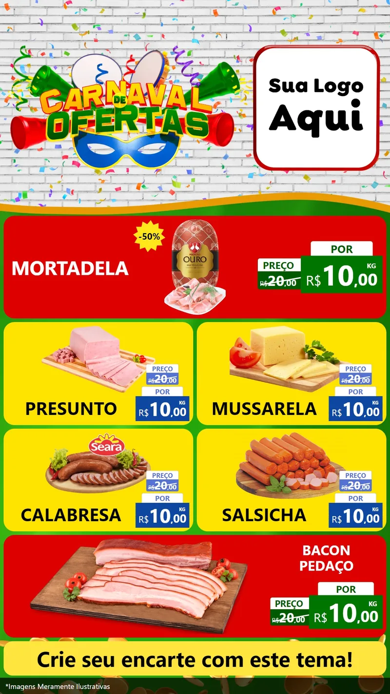 Modelo de TV para TV Vertical com o tema Carnaval de Ofertas para Frios e Laticínios