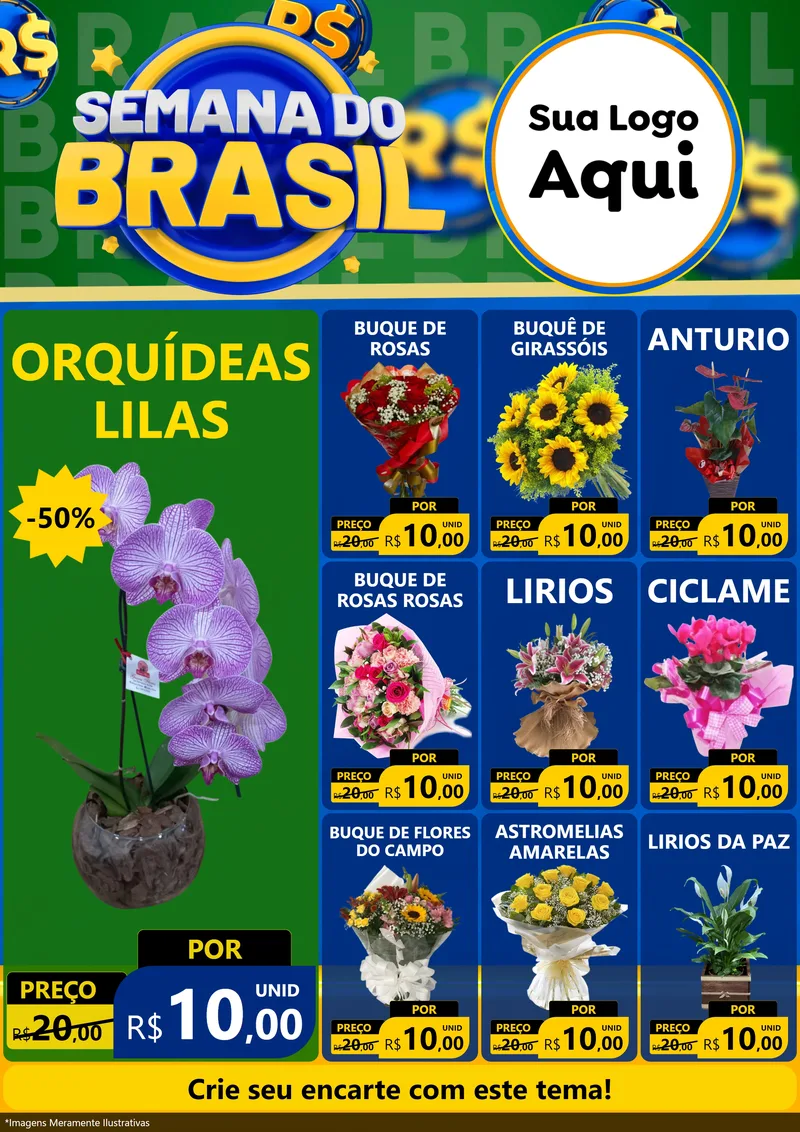 Modelo de Encarte para Encarte A4 Vertical com o tema Semana Do Brasil para Floricultura e jardim