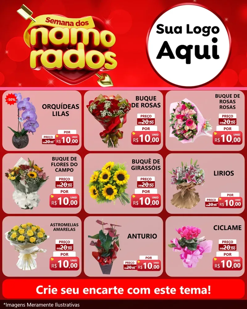 Modelo de Rede Social para Feed Instagram com o tema Semana dos namorados para Floricultura e jardim