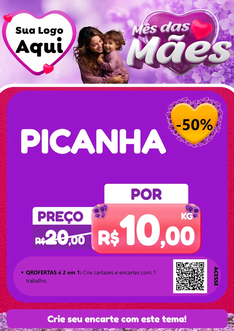 Modelo de Cartaz para Cartaz A4 Vertical com o tema Mês das Mães para Açougue