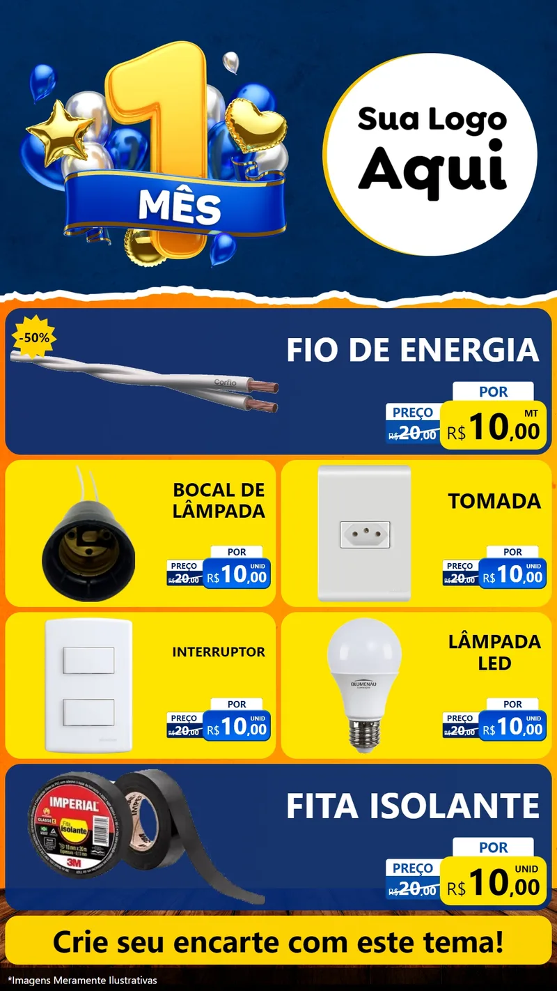 Modelo de TV para TV Vertical com o tema Um Mês de Aniversário para Materiais Elétricos