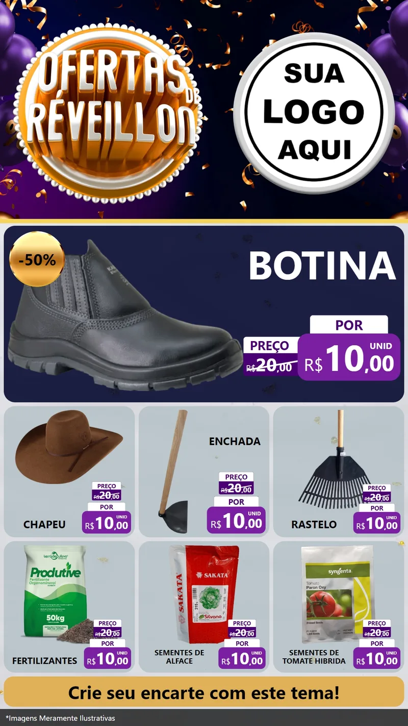 Modelo de Rede Social para Stories com o tema Ofertas de Réveillon para Agropecuária