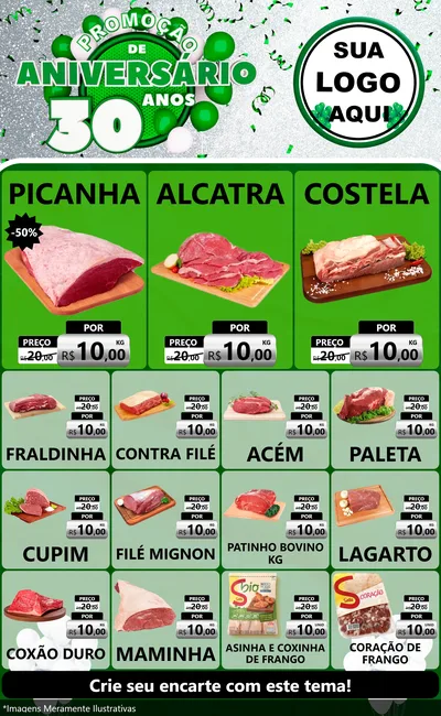 Modelo de Encarte para Encarte Grande com o tema Promoção de Aniversário - 30 Anos para Açougue