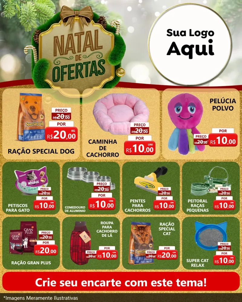 Modelo de Rede Social para Feed Instagram com o tema Ofertas de Natal para Pet Shop