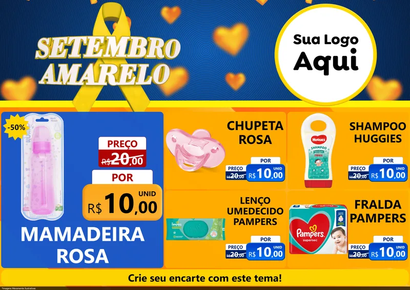 Modelo de Encarte para Encarte A4 Horizontal com o tema Setembro Amarelo para Bebês