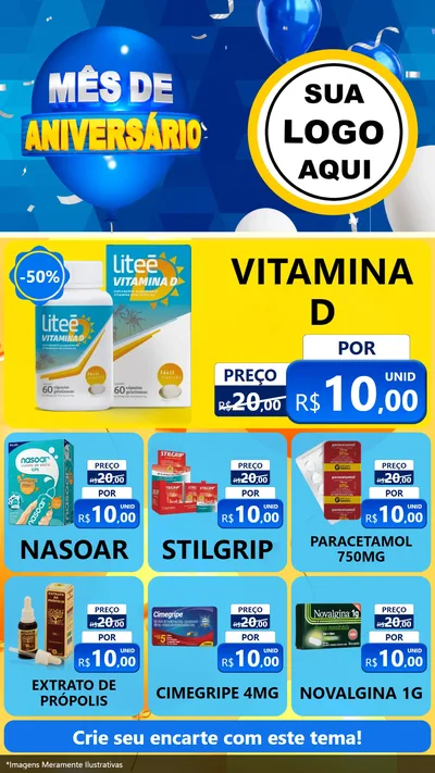 Modelo de Rede Social para Stories com o tema Mês de Aniversário para Farmácia