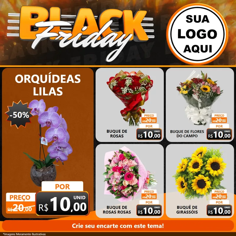 Modelo de Rede Social para Feed Facebook com o tema Black Friday para Floricultura e jardim
