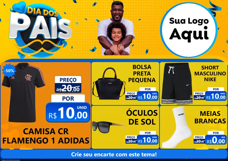 Modelo de Encarte para Encarte A4 Horizontal com o tema Dia dos Pais para Roupas e acessórios