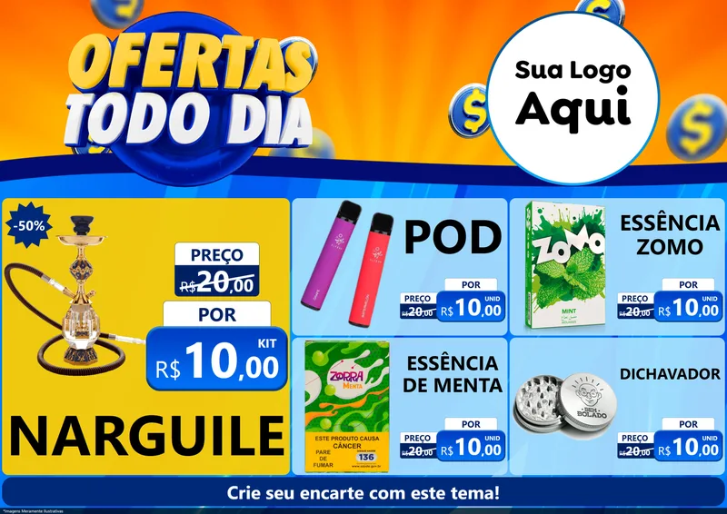 Modelo de Encarte para Encarte A4 Horizontal com o tema Ofertas Todo Dia para Tabacaria