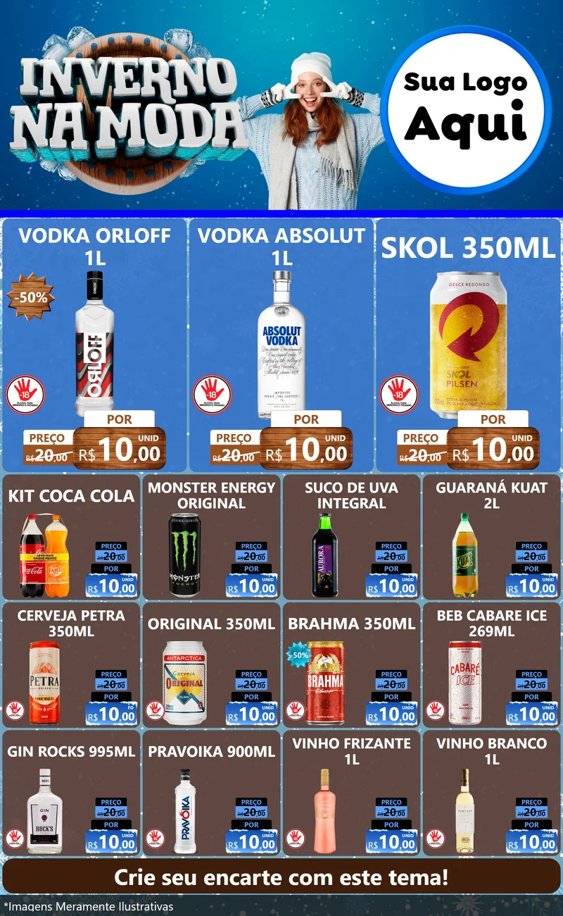Modelo de Encarte para Encarte Grande com o tema Inverno na Moda para Distribuidora de bebidas