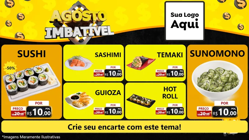 Modelo de TV para TV Horizontal com o tema Agosto Imbatível para Comida japonesa