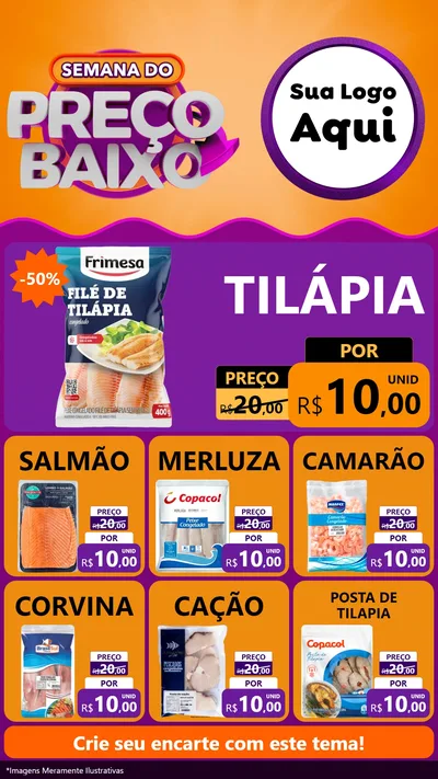 Modelo de Rede Social para Stories com o tema Semana do Preço Baixo para Peixaria