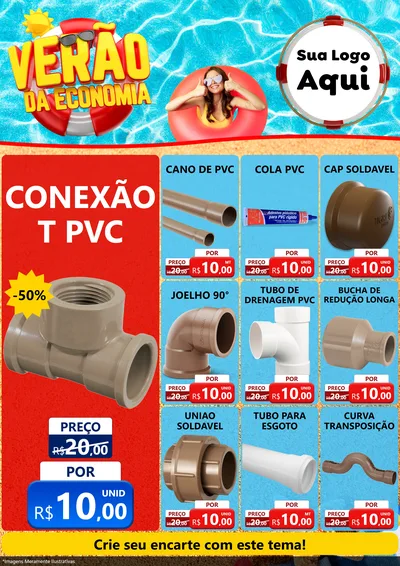Modelo de Encarte para Encarte A4 Vertical com o tema Verão da Economia para Tubos e conexões