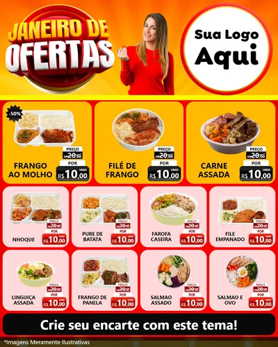 Modelo de Rede Social para Feed Instagram com o tema Janeiro de Ofertas para Restaurante