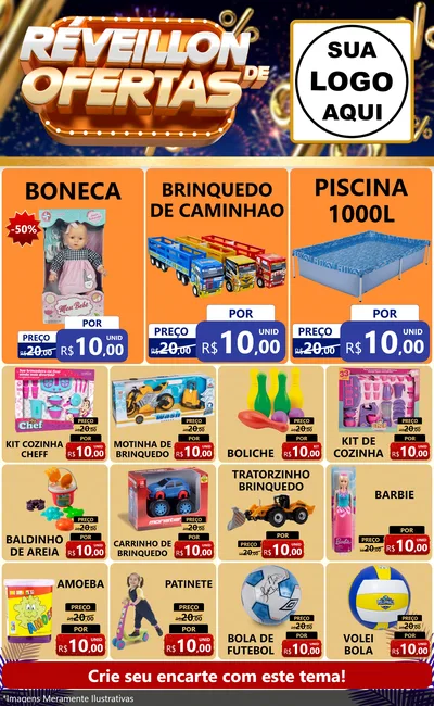 Modelo de Encarte para Encarte Grande com o tema Réveillon de Ofertas para Brinquedos