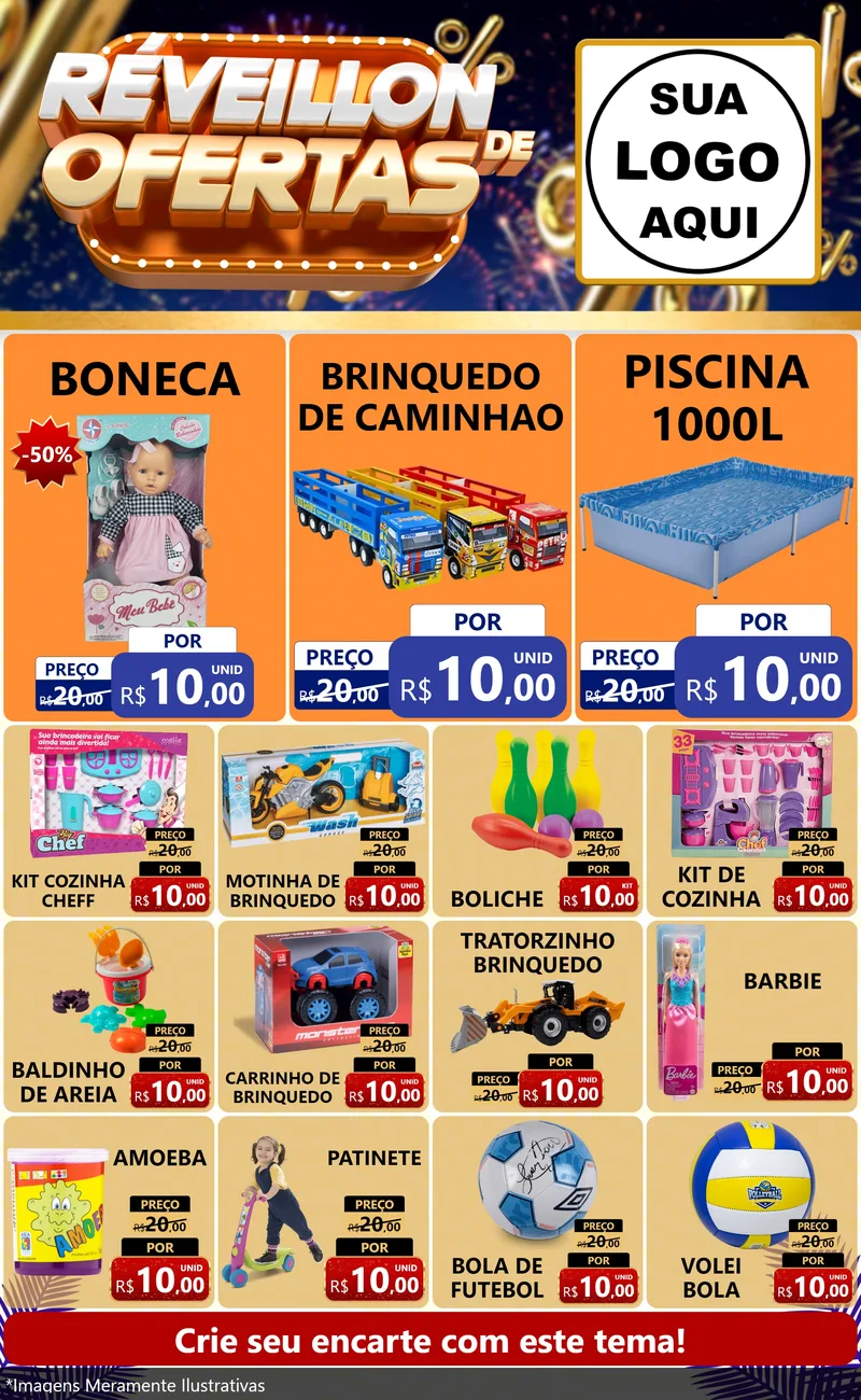 Modelo de Encarte para Encarte Grande com o tema Réveillon de Ofertas para Brinquedos