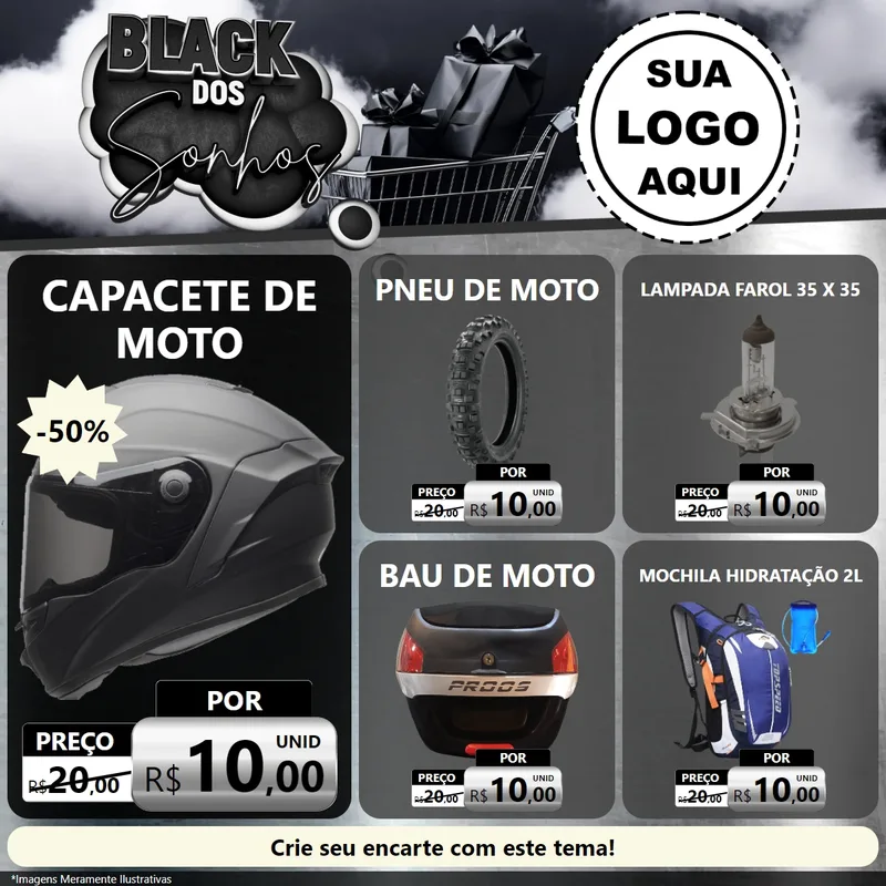 Modelo de Rede Social para Feed Facebook com o tema Black dos Sonhos para Moto peças