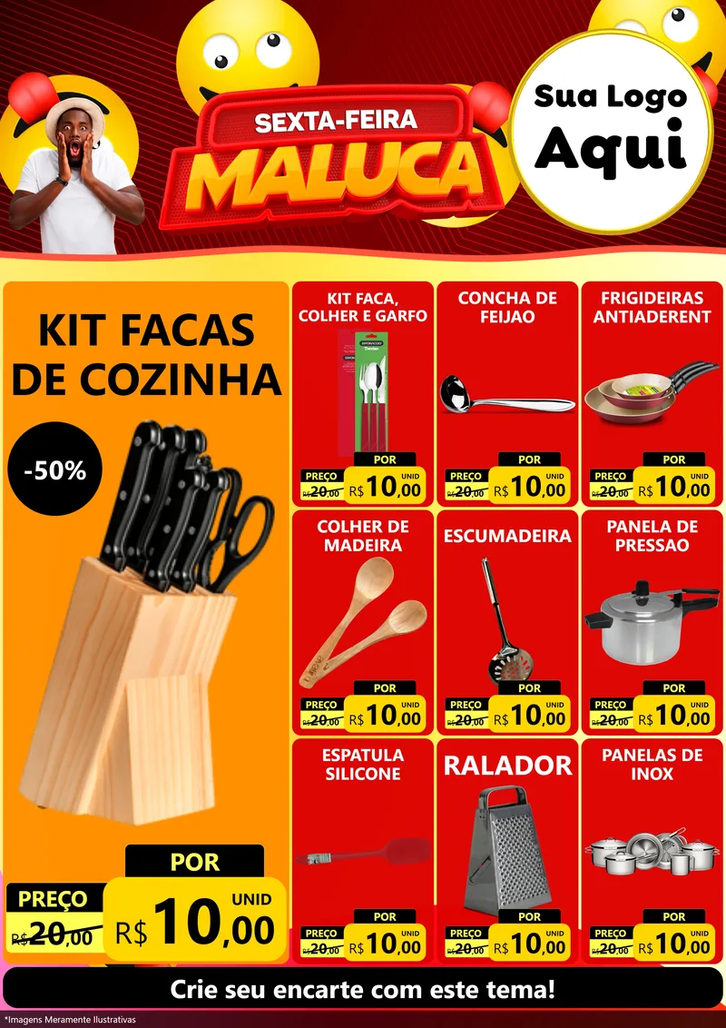 Modelo de Encarte para Encarte A4 Vertical com o tema Sexta-feira Maluca para Utilidades Domésticas