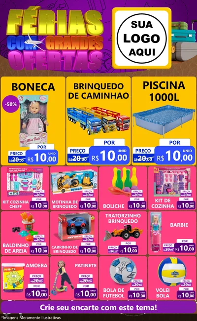 Modelo de Encarte para Encarte Grande com o tema Férias com Grandes Ofertas para Brinquedos