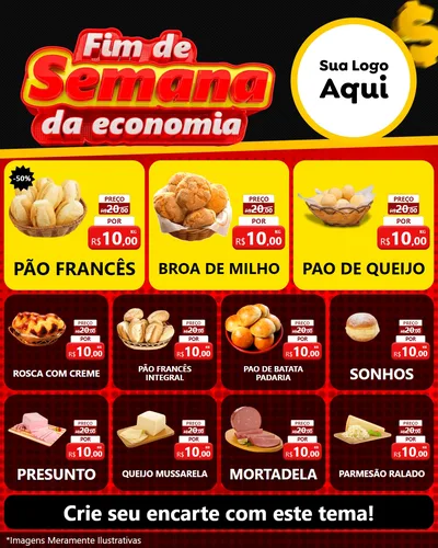 Modelo de Rede Social para Feed Instagram com o tema Fim de Semana da Economia para Padaria