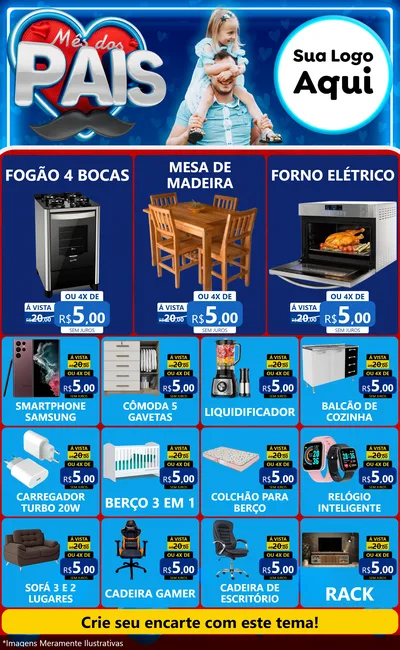 Modelo de Encarte para Encarte Grande com o tema Mês Dos Pais para Móveis e Eletro