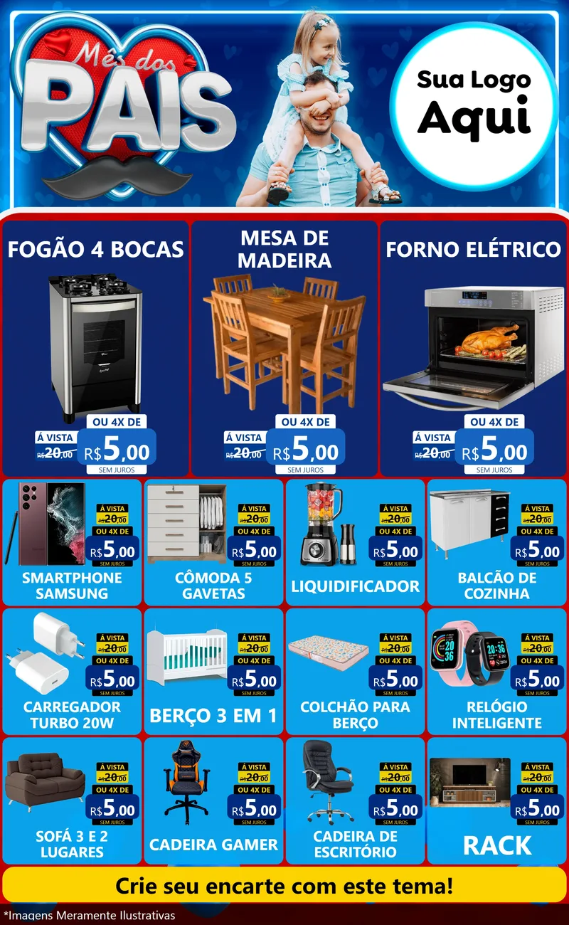 Modelo de Encarte para Encarte Grande com o tema Mês Dos Pais para Móveis e Eletro