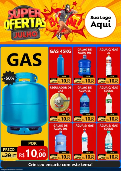 Modelo de Encarte para Encarte A4 Vertical com o tema Super Ofertas Julho para Água e gás