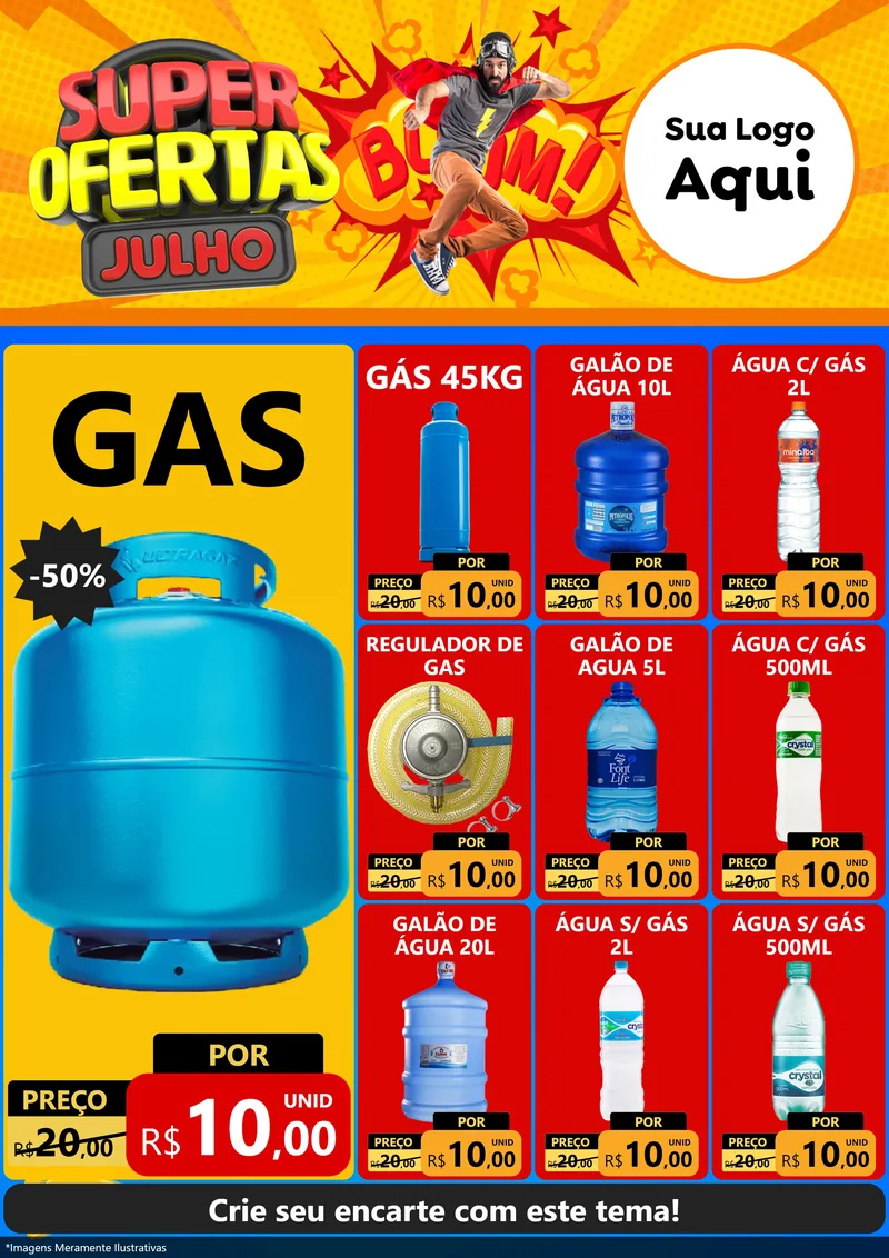 Modelo de Encarte para Encarte A4 Vertical com o tema Super Ofertas Julho para Água e gás