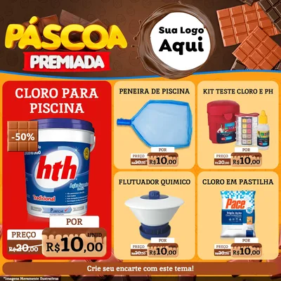 Modelo de Rede Social para Feed Facebook com o tema Páscoa Premiada para Produtos para Piscina