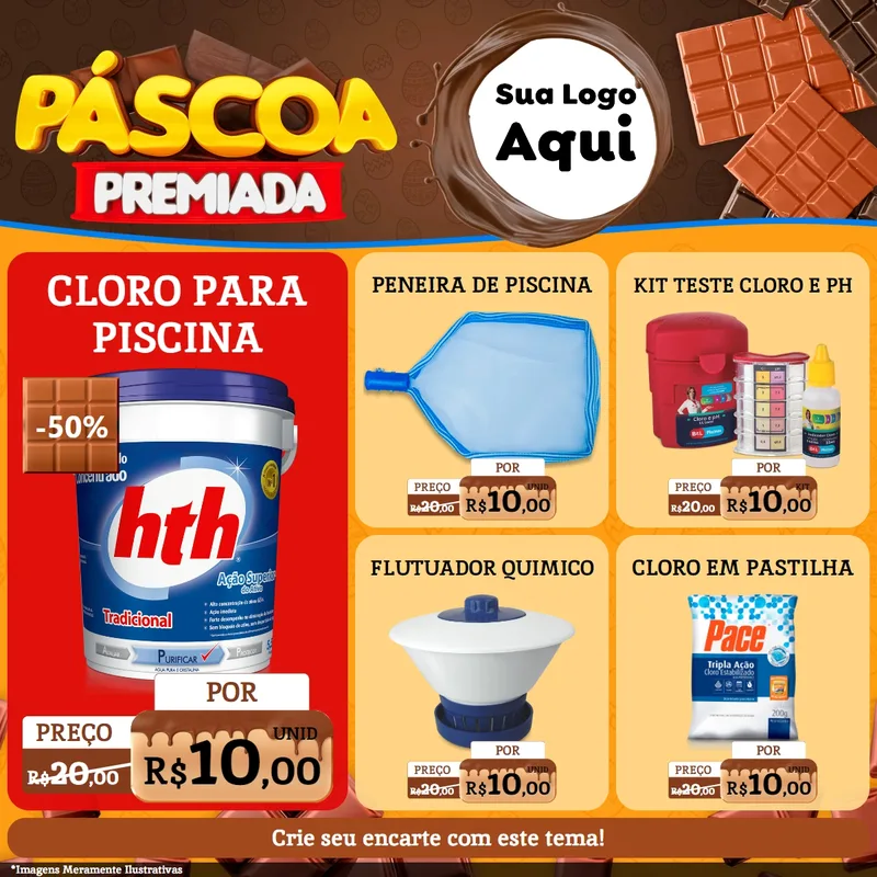 Modelo de Rede Social para Feed Facebook com o tema Páscoa Premiada para Produtos para Piscina