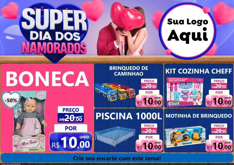 Modelo de Encarte para Encarte A4 Horizontal com o tema Super Dia dos Namorados para Brinquedos