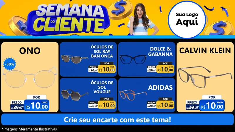Modelo de TV para TV Horizontal com o tema Semana do Cliente para Óticas