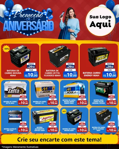 Modelo de Rede Social para Feed Instagram com o tema Promoção de Aniversário para Baterias Elétricas