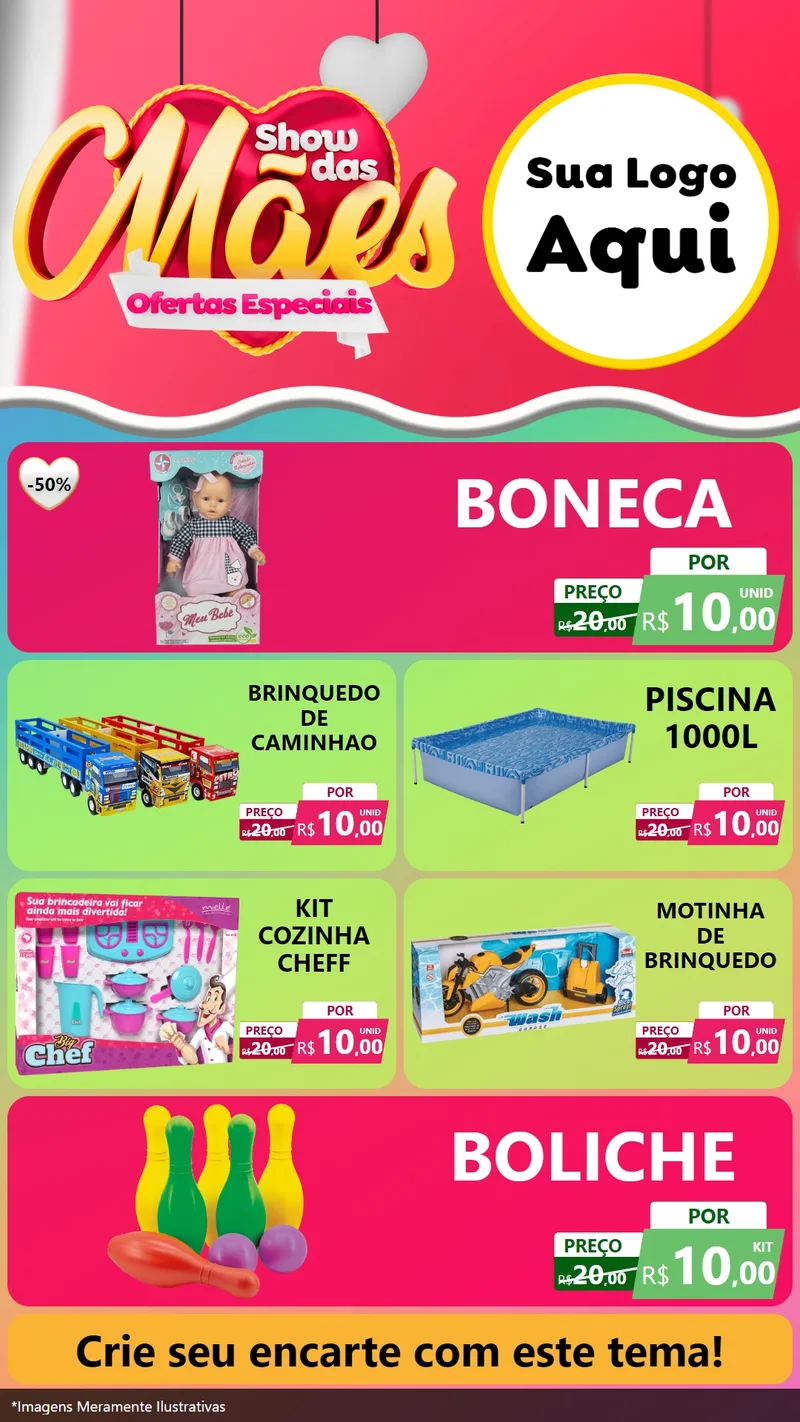 Modelo de TV para TV Vertical com o tema Show das Mães - Ofertas Especiais para Brinquedos