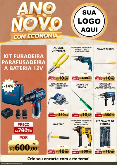 Modelo de Encarte para Encarte A4 Vertical com o tema Ano Novo Com Economia para Maquinas e Ferramentas