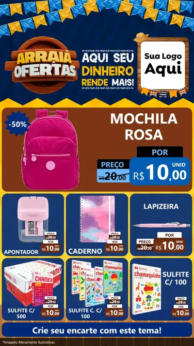 Modelo de Rede Social para Stories com o tema Arraiá de Ofertas - Junina para Papelaria