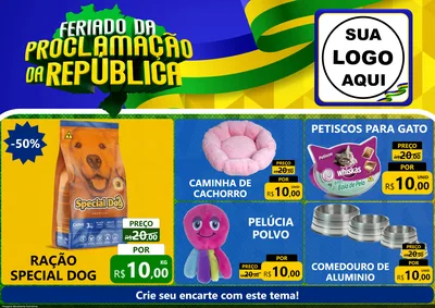 Modelo de Encarte para Encarte A4 Horizontal com o tema Feriado da Proclamação da República para Pet Shop