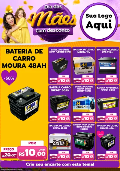 Modelo de Encarte para Encarte A4 Vertical com o tema Dia das Mães com Desconto para Baterias Elétricas