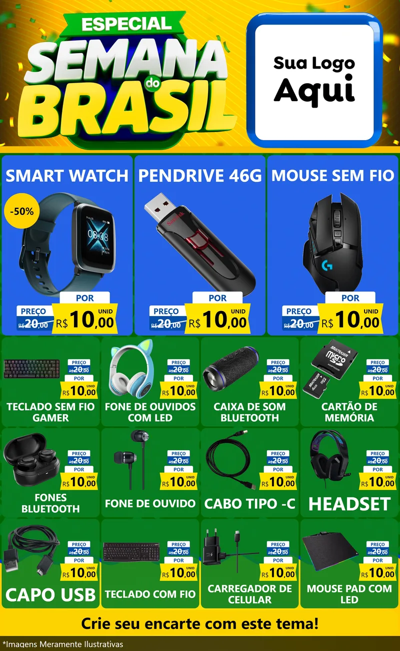 Modelo de Encarte para Encarte Grande com o tema Especial Semana do Brasil para Informática