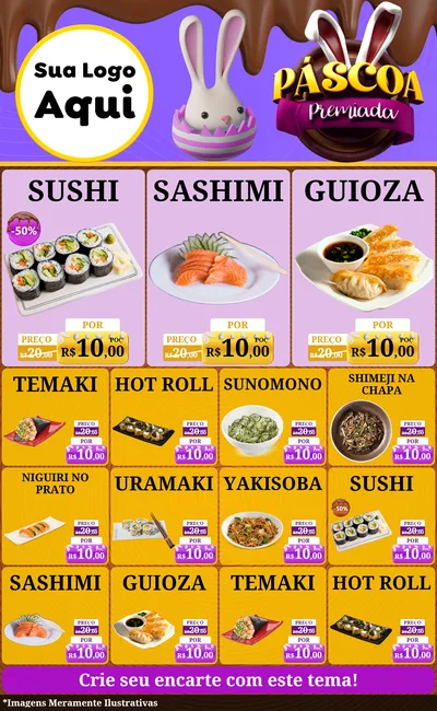 Modelo de Encarte para Encarte Grande com o tema Páscoa Premiada para Comida japonesa