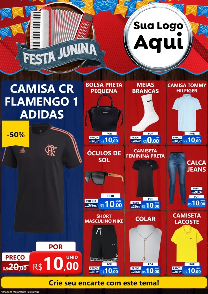 Modelo de Encarte para Encarte A4 Vertical com o tema Festa Junina para Roupas e acessórios