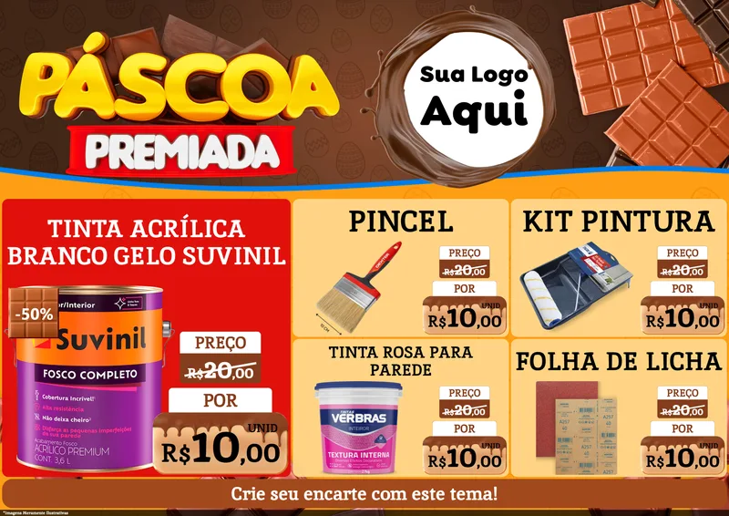 Modelo de Encarte para Encarte A4 Horizontal com o tema Páscoa Premiada para Tintas e Ferramentas