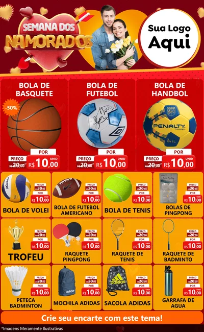 Modelo de Encarte para Encarte Grande com o tema Semana dos Namorados para Artigos Esportivos