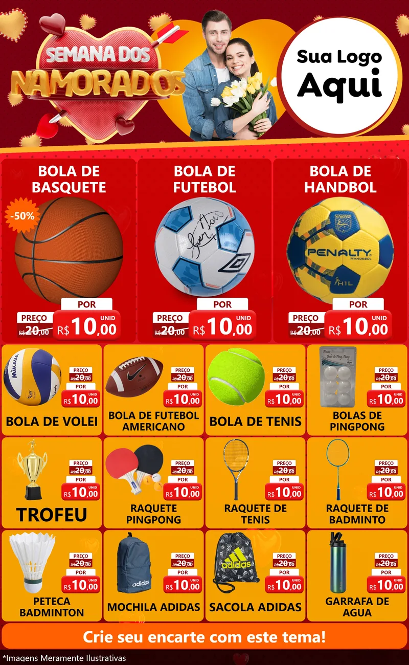 Modelo de Encarte para Encarte Grande com o tema Semana dos Namorados para Artigos Esportivos