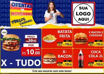 Modelo de Encarte para Encarte A4 Horizontal com o tema Ofertas de Novembro - Preços Incríveis para Hamburgueria