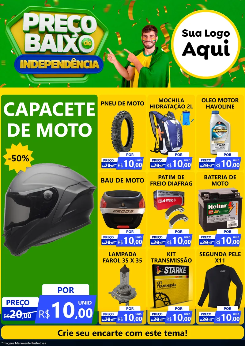 Modelo de Encarte para Encarte A4 Vertical com o tema Preço Baixo de Independência para Moto peças