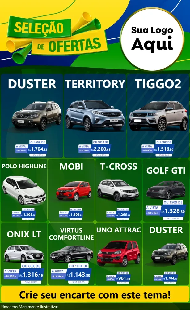 Modelo de Encarte para Encarte Grande com o tema Seleção de Ofertas - Copa para Concessionaria de Carros