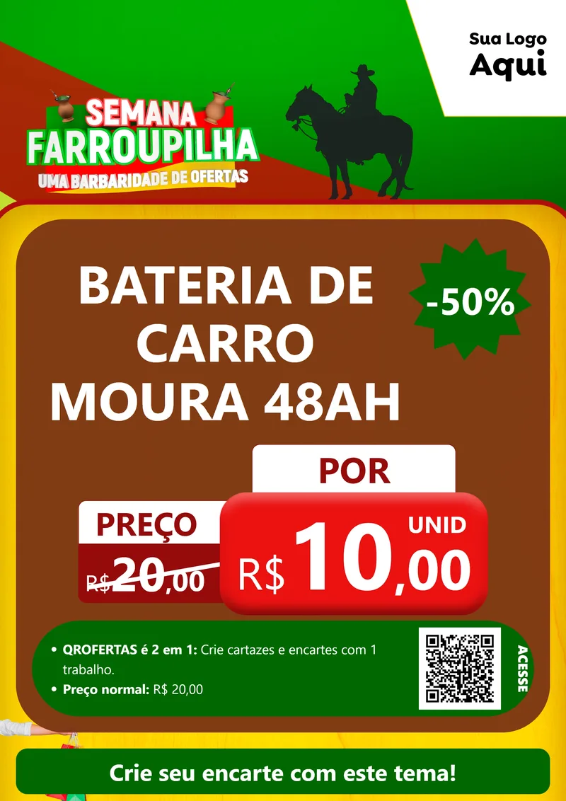 Modelo de Cartaz para Cartaz A4 Vertical com o tema Semana Farroupilha - Uma Barbaridade de Ofertas para Baterias Elétricas